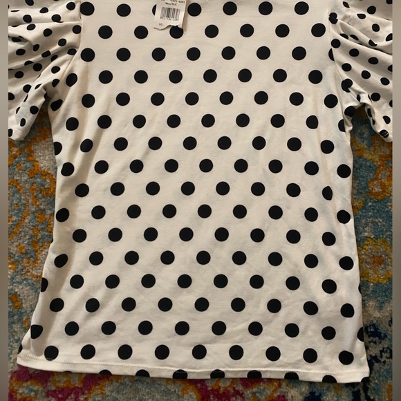 SOLD! NEW! Boutique White & Black Polka Dots Layered Ruffle Sleeve Top L - Picture 5 of 14